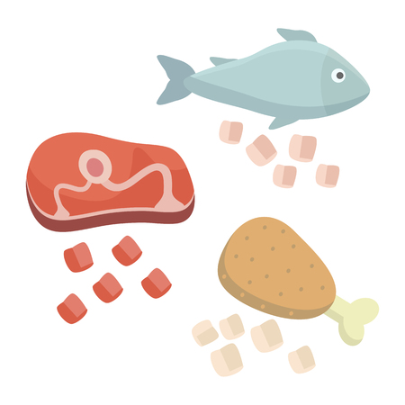 Beef meat steak, fish and chicken leg in flat design.のイラスト素材