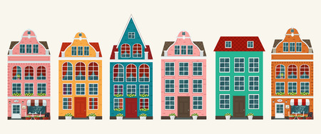 Set of european colorful old housesのイラスト素材
