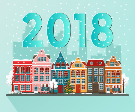 Winter European town vector illustration.のイラスト素材