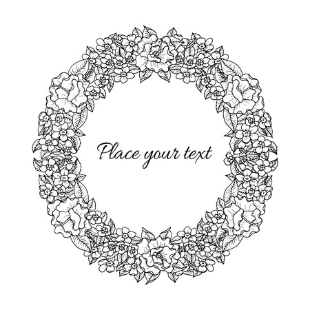 Flower outlined wreath isolated on whiteのイラスト素材