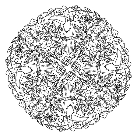 Toucan ornament for coloring page Hand drawn illustration.のイラスト素材