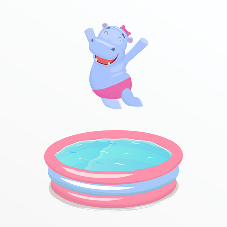 Hippo jumping into waterpool image illustrationのイラスト素材