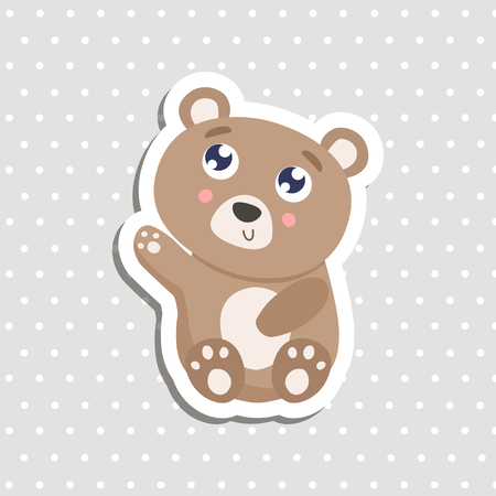 Cute little bear sticker vector illustration. flat designのイラスト素材