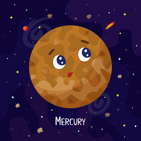 Cute planet Mercury character. Space vector illustrtionのイラスト素材