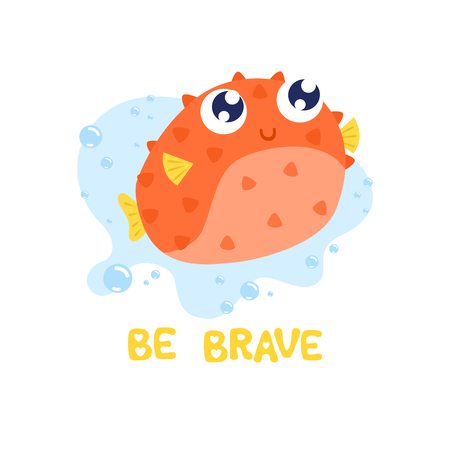 Cute fish hedgehog vector illustration. Be brave card, printのイラスト素材