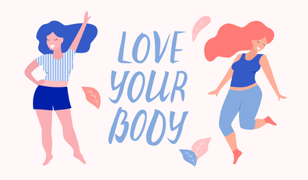 Love your body card, poster. Beautiful woman vector flat illustration.のイラスト素材