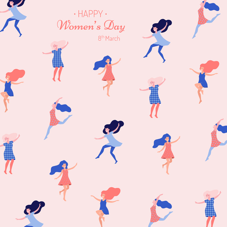 Happy women's day vector illustration. Beautiful dancing women.のイラスト素材