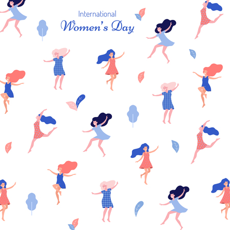 International women's day vector illustration. Beautiful dancing women.のイラスト素材