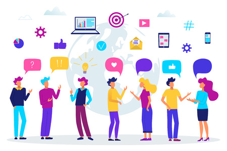 People with speech bubbles. People chatting. Communication concept vector illustration.Business people group.のイラスト素材