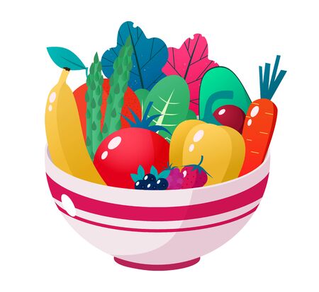Bowl full of vegetables vector illustration. Healthy lifestyle concept. Healthy eating.のイラスト素材