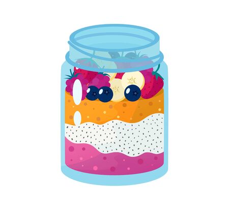 Chia seed mango strawberry pudding vector illustration.のイラスト素材