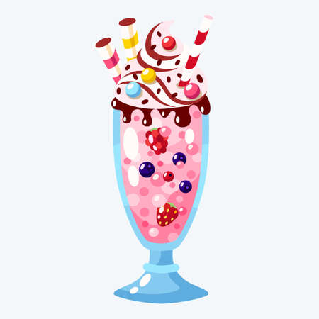 Milkshake with whipped cream vector flat illustration.のイラスト素材