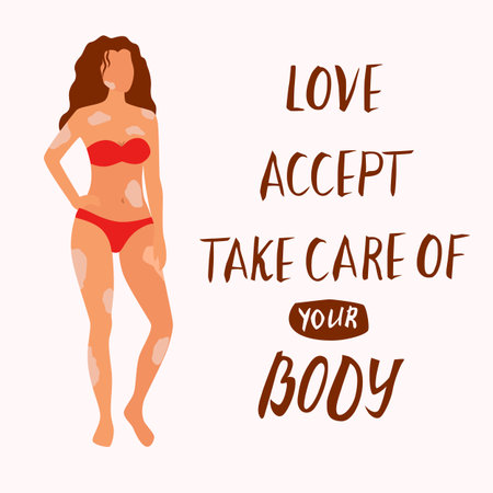 Love your body card, poster. Beautiful african woman vector flat illustration.のイラスト素材
