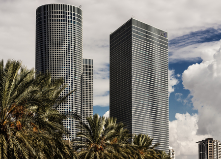 Skyscrapers, Towers, trees in the center of Tel Aviv, iconic place Israel