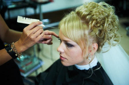 Bride for the wedding in the barbershopの写真素材