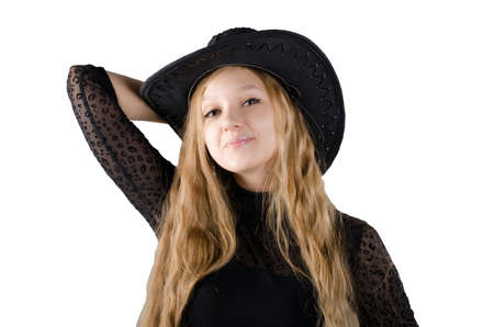 Beautiful girl in a hatの写真素材