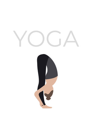 A young woman poses in a yoga pose. A version of the characters of yoga poses.のイラスト素材