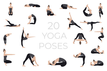 A young woman poses in a yoga pose. A version of the characters of yoga poses.のイラスト素材