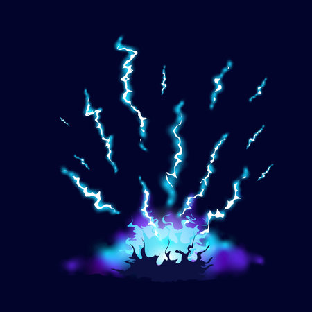 Cartoon lightning animation.Blue glowing storm lightning.のイラスト素材