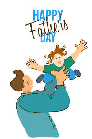 Happy moment: smiling dad in a fun game with his son on vector illustrationのイラスト素材