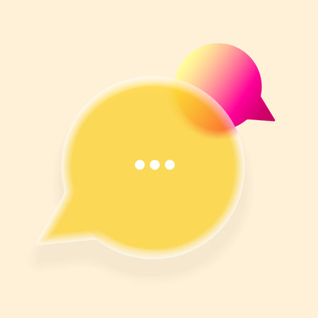 Minimalist illustration featuring two overlapping chat bubbles in warm yellow and pink tones, creating a bright mood and emphasizing communication and interaction.のイラスト素材