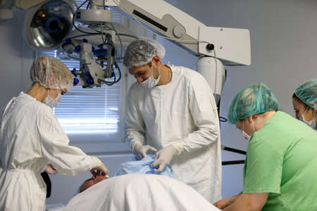 City Gomel, Belarus.May 31, 2017 Gomel medical hospital.Doctors do an operation on the eye.Problems...