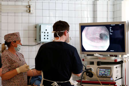City Gomel, Belarus,April 13, 2017,Oncological hospital, department of iodine treatment,Doctors make...