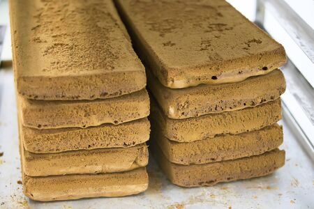 Sheets of biscuit for baking cake. Many layers of biscuit.Semi-finished cakeの写真素材