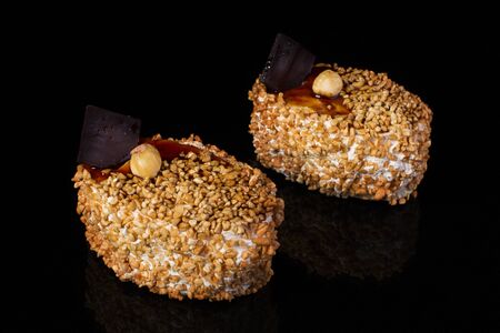 cake with walnut on a dark backgroundの写真素材