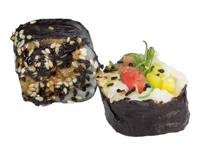 Two sushi on a white background. Japanese foodの写真素材