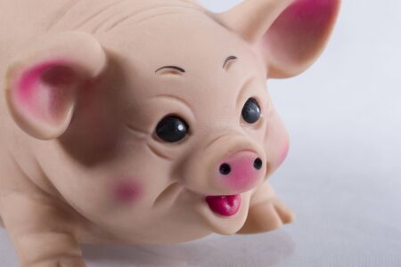 Rubber toy pig closeup. Pig muzzleの写真素材