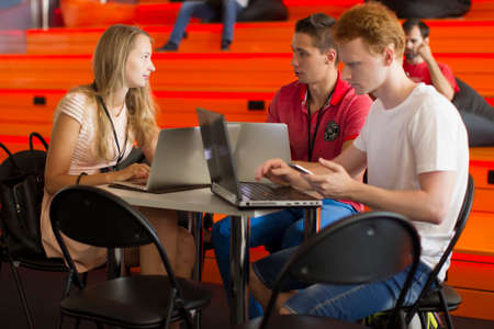 Belarus Minsk 06 August 2016 The Park of High Technologies. Competitions programmers.Students work on computersのeditorial素材