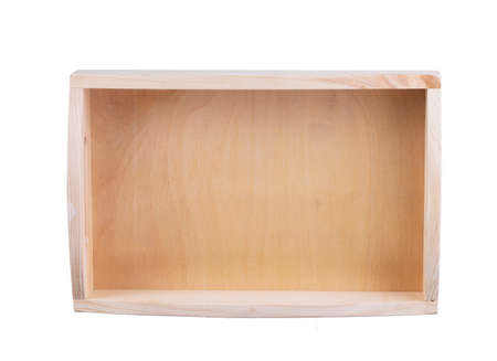 Wooden box top view on a white background. Tray.の写真素材
