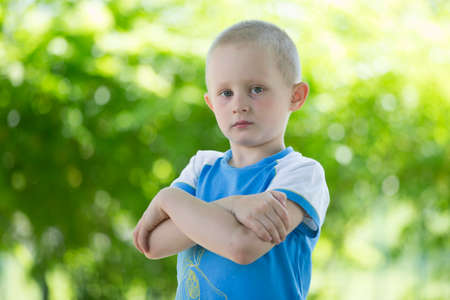 Belarus, the city of Goml, April 26, 2019. Open day in kindergarten.Portrait of a preschooler on the streetのeditorial素材
