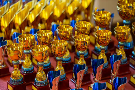 A lot of gold winning cups.のeditorial素材