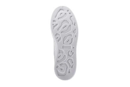 Sole white polyurethane sneaker on a white background.Bottom sports shoes polyester