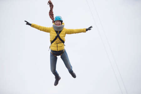 Belarus, Gomel, March 08, 2019. Jumping from the bridge to the rope.Ropejumping.Dangerous...