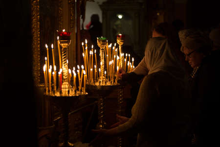Belarus, the city of Gomel, on April 8, 2018. Nicholas Monastery. Easter celebration. There are many...