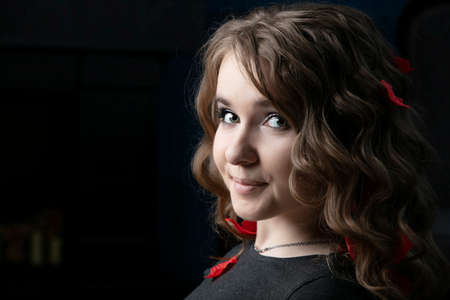 Portrait of a twenty year old girl with long hair and blue eyes. Young European.の写真素材