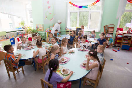 Belarus, Gomel, May 29, 2018. The kindergarten is central. Open Day.Many children in the...