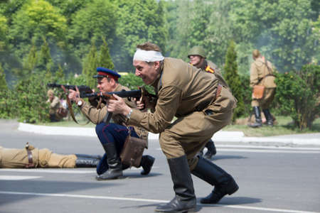 Belarus, Gomel. May 9, 2018. Victory Day. Historical reconstruction in 1945, capture of the...
