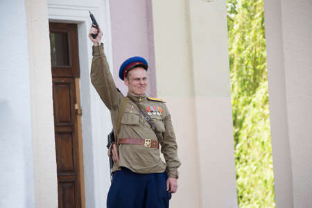 Belarus, Gomel. May 9, 2018. Victory Day. Historical reconstruction in 1945, capture of the...