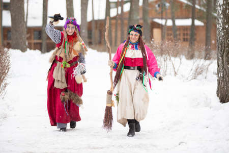 Belarus.city of Gomel. December 24, 2012. Park.Russian witches Baba Yaga in the winter forestのeditorial素材
