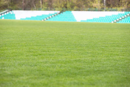 Green lawn with blurred spectator stands