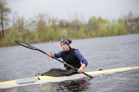 Belarus, Gomel, 25 April 2018. Rowing base. Training in rowing.