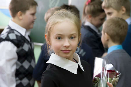 Belarus, Gomel, February 24, 2016, high school sixty, open lesson. Portrait of a schoolgirl of primary schoolのeditorial素材