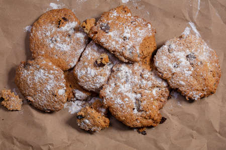Oat cookies. Baking lies on a crumpled sheet of paper
