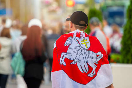 Belarusian man with the national red-white flag.のeditorial素材