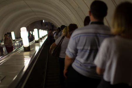 Russia, Moscow, July 27, 2018. Moscow metro. A lot of people in the metro.のeditorial素材