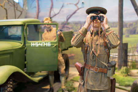 Belarus, Minsk city, June 11, 2017. Museum of war. Wax figure of a Russian soldier of World War II.のeditorial素材